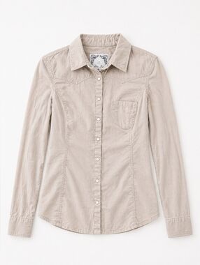 2/$25 Guess Jeans Western Shirt M Tan Pearl Snap Embroidered Logo Button Up